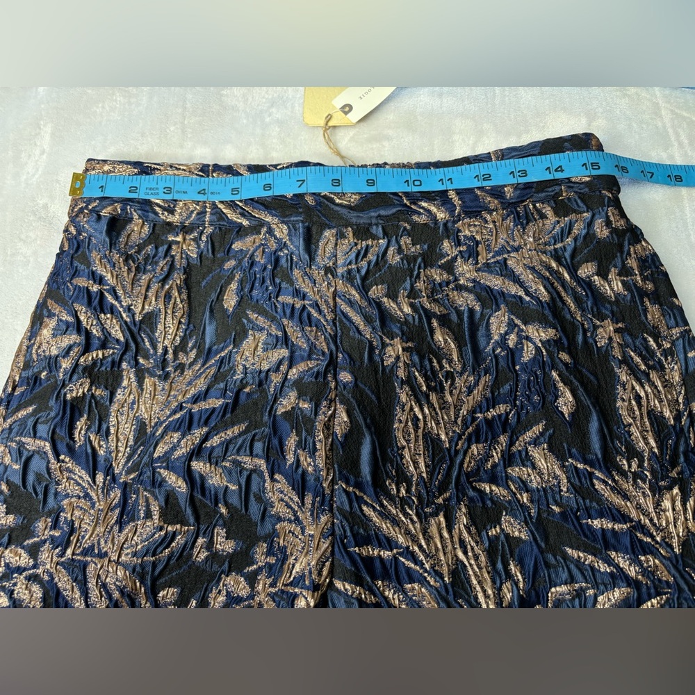 Anthropologie Navy with Gold Leaf Jacquard Wide Leg Pants Size Medium NWT - Picture 8 of 16